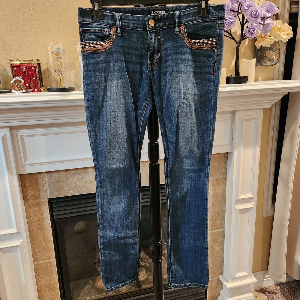 Express Blue Skinny Jeans with Contrast Stitching